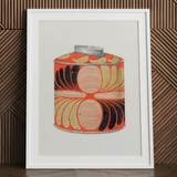 Tea Caddy - Jacob Gielens 1930s Kitchen Art Print / Canvas Vibrant Orange Black Beige Patterned Vintage-style Tin Illustration Jacob