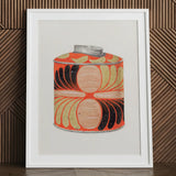 Tea Caddy - Jacob Gielens 1930s Kitchen Art Print / Canvas Vibrant Orange Black Beige Patterned Vintage-style Tin Illustration Gielens’,