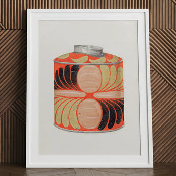 Tea Caddy - Jacob Gielens 1930s Kitchen Art Print / Canvas Vibrant Orange Black Beige Patterned Vintage-style Tin Illustration Gielens’,