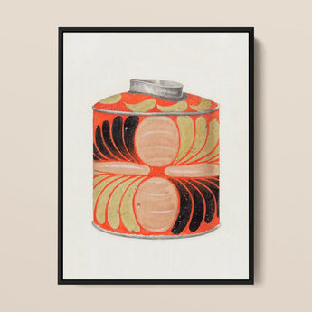 Tea Caddy - Jacob Gielens 1930s Kitchen Art Print / Canvas Vibrant Orange Cylindrical Tin Black Beige Floral Pattern Gielens’, Wonderland,