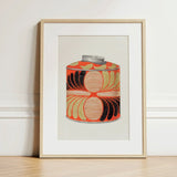Tea Caddy - Jacob Gielens 1930s Kitchen Art Print / Canvas Vibrant Orange Cylindrical Tin Silver Lid Adorned Bold Gielens’, Wonderland,