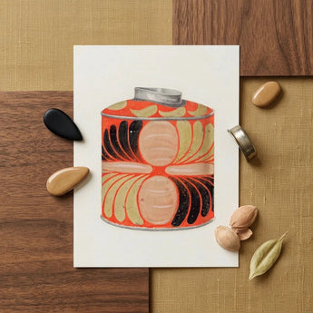 Tea Caddy - Jacob Gielens 1930s Kitchen Art Print / Canvas Vibrant Orange Cylindrical Tin Silver Lid Black-and-cream Abstract Gielens’,