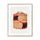 Tea Caddy - Jacob Gielens 1930s Kitchen Art Print, Decorative Cylindrical Tin Orange Black Silver Patterns