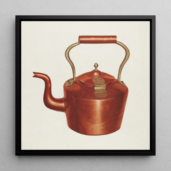 Tea Kettle - Edward L. Loper 1930s Kitchen Art Print / Canvas, 12x12’’ / 31x31cm / Black Frame, Posters Prints & Visual Artwork, Toby Leon