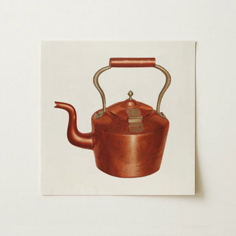 Tea Kettle - Edward L. Loper 1930s Kitchen Art Print / Canvas Vintage-style Copper Curved Spout Arched Handle Brass, Burnished Beauty,
