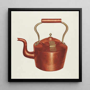 Tea Kettle - Edward L. Loper 1930s Kitchen Art Print / Canvas Vintage-style Copper Curved Spout Arched Handle Framed, Burnished Beauty,
