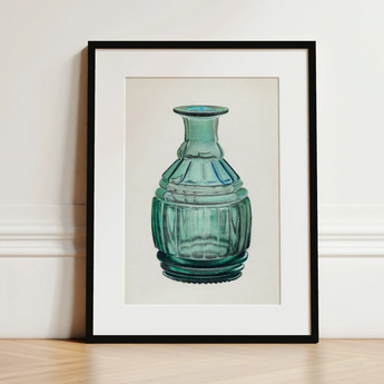 Teal Carafe - Van Silvay 1930s Glassware Art Print / Canvas, 12x16’’ / 31x41cm / Black Frame / Matboard, Posters Prints & Visual Artwork,