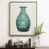Teal Carafe - Van Silvay 1930s Glassware Art Print / Canvas Framed Artwork Glass Bottle Decorative Ribbed Design, Prints
