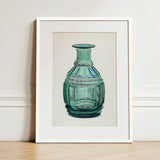 Teal Carafe - Van Silvay 1930s Glassware Art Print / Canvas Framed Illustration Glass Bottle Fluted Ribbed Narrow, Decorative, Prints