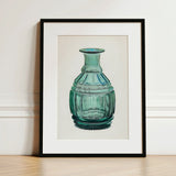 Teal Carafe - Van Silvay 1930s Glassware Art Print / Canvas Framed Illustration Glass Vase Fluted Ribbed Slender, Decorative, Prints