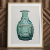 Teal Carafe - Van Silvay 1930s Glassware Art Print / Canvas Framed Pencil Teal-green Glass Bottle Fluted Rounded Neck, Decorative, Prints