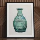 Teal Carafe - Van Silvay 1930s Glassware Art Print / Canvas Framed Pencil Translucent Glass Bottle Ribbed Fluted, Decorative, Prints