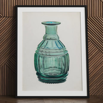 Teal Carafe - Van Silvay 1930s Glassware Art Print / Canvas Framed Pencil Translucent Glass Bottle Ribbed Fluted, Decorative, Prints