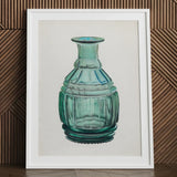 Teal Carafe - Van Silvay 1930s Glassware Art Print / Canvas Framed Pencil Vintage-style Green Glass Bottle Ribbed Fluted, Decorative, Prints