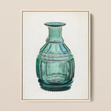 Teal Carafe - Van Silvay 1930s Glassware Art Print / Canvas Framed Watercolor Painting Translucent Glass Bottle Fluted, Decorative, Prints