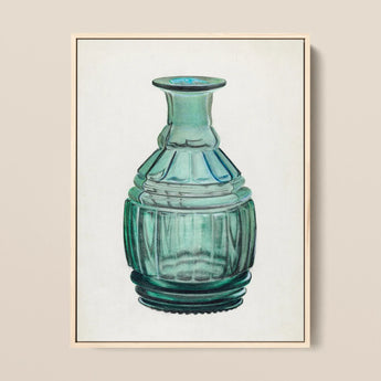 Teal Carafe - Van Silvay 1930s Glassware Art Print / Canvas Framed Watercolor Painting Translucent Glass Bottle Fluted, Decorative, Prints