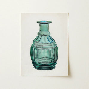 Teal Carafe - Van Silvay 1930s Glassware Art Print / Canvas Hand-painted Illustration Vintage-style Green Glass Bottle Fluted Ribbed,