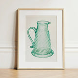 Teal Molasses Jug - Giacinto Capelli 1930s Kitchen Art Print / Canvas Delicate Green Glass Pitcher Twisted Textured Body Curved, Prints