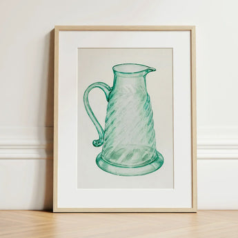 Teal Molasses Jug - Giacinto Capelli 1930s Kitchen Art Print / Canvas Delicate Green Glass Pitcher Twisted Textured Body Curved, Prints