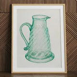 Teal Molasses Jug - Giacinto Capelli 1930s Kitchen Art Print / Canvas Framed Illustration Translucent Green Glass Pitcher Twisted Ribbed,