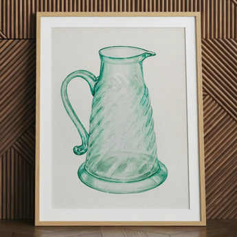 Teal Molasses Jug - Giacinto Capelli 1930s Kitchen Art Print / Canvas Framed Illustration Translucent Green Glass Pitcher Twisted Ribbed,