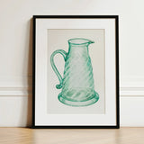 Teal Molasses Jug - Giacinto Capelli 1930s Kitchen Art Print / Canvas Framed Illustration Translucent Green Glass Pitcher Twisted Textured,