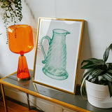 Teal Molasses Jug - Giacinto Capelli 1930s Kitchen Art Print / Canvas Framed Watercolor Painting Green Glass Pitcher, Prints