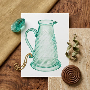Teal Molasses Jug - Giacinto Capelli 1930s Kitchen Art Print / Canvas Translucent Glass Pitcher Twisted Ribbed Design Elegant, Prints