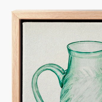 Teal Molasses Jug - Giacinto Capelli 1930s Kitchen Art Print / Canvas Translucent Green Glass Pitcher Curved Handle Depicted Artistic,