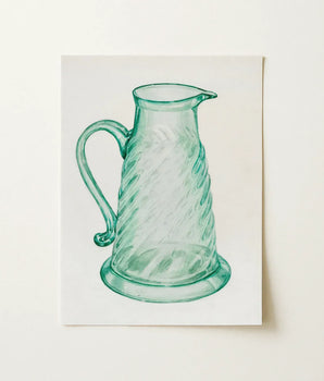 Translucent Green Glass Pitcher Twisted Ribbed Body Curved Giacinto Capelli, 1930s Kitchen Art