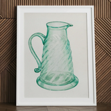 Teal Molasses Jug - Giacinto Capelli 1930s Kitchen Art Print / Canvas Translucent Green Glass Pitcher Twisted Textured Body Elegant, Prints