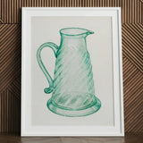 Teal Molasses Jug - Giacinto Capelli 1930s Kitchen Art Print / Canvas Translucent Green Glass Pitcher Twisted Textured Body Elegant, Prints