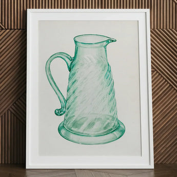 Teal Molasses Jug - Giacinto Capelli 1930s Kitchen Art Print / Canvas Translucent Green Glass Pitcher Twisted Textured Body Elegant, Prints