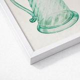 Teal Molasses Jug - Giacinto Capelli 1930s Kitchen Art Print / Canvas Watercolor Illustration Translucent Green Glass Pitcher White Frame,
