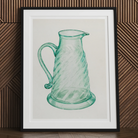 Teal Molasses Jug - Giacinto Capelli 1930s Kitchen Art Print, Green Glass Pitcher Swirled Pattern Curved Handle