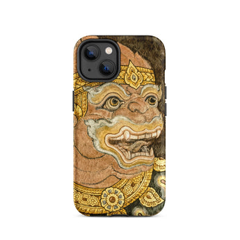 Thai Monkey See - Traditional Fresco Iphone Case 14 / Matte Hanuman-themed Phone Case Wat Phra Kaew, Siam’s Legendary Simians, Grinning