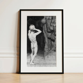 The Anarchist - Sascha Schneider Art Print / Canvas Black-framed White-matted Artwork Monochrome Sketch Nude Figure Orb Sneider,