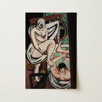 The Bath - Max Beckmann Art Print / Canvas Rectangular Framed Cubist-style Painting Two Nude Figures, Woman Steadies Prints