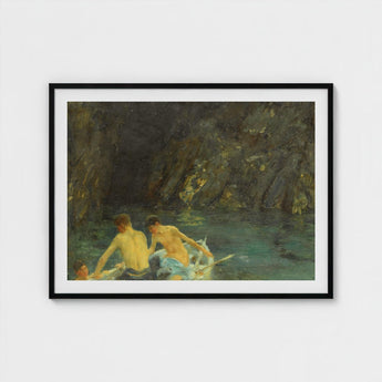 The Cavern - Henry Scott Tuke Art Print / Canvas, Seals Sun-bronzed, Torsos, Oar’s Pale Shaft, Raw Umber Brushwork, Prints