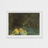 The Cavern - Henry Scott Tuke Art Print / Canvas, Seals Sun-bronzed, Torsos, Oar’s Pale Shaft, Raw Umber Brushwork, Prints
