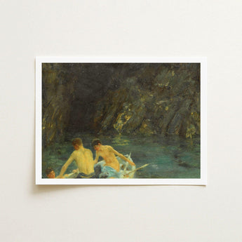 The Cavern - Henry Scott Tuke Art Print / Canvas, Seals Sun-bronzed, Torsos, Oar’s Pale Shaft, Raw Umber Brushwork, Prints