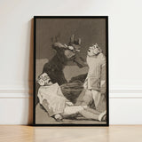 The Chinchillas - Francisco De Goya Art Print / Canvas Black-framed Artwork Dramatic Monochromatic Illustration Three Figures Intense,