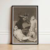 The Chinchillas - Francisco De Goya Art Print / Canvas Black-framed Dramatic Monochromatic Illustration Three Figures, Ignorance Gnaws,