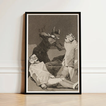 The Chinchillas - Francisco De Goya Art Print / Canvas Black-framed Dramatic Monochromatic Illustration Three Figures, Ignorance Gnaws,