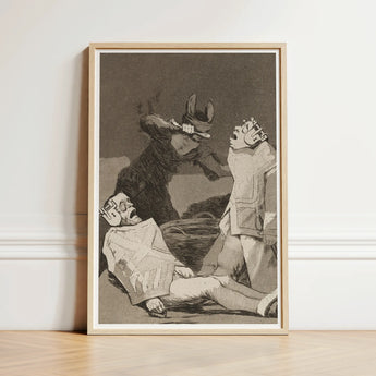 The Chinchillas - Francisco De Goya Art Print / Canvas Framed Black-and-white Illustration Light Wood Frame Dramatic Scene, Ignorance