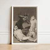 The Chinchillas - Francisco De Goya Art Print / Canvas Framed Black-and-white Illustration Dramatic Scene Three Figures Enclosed, Ignorance