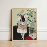 Framed Art Print Stylized Illustration Woman White Red Captivating Pochoir, Bon Ton, Gazette Du