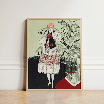 Framed Art Print Stylized Illustration Woman White Red Captivating Pochoir, Bon Ton, Gazette Du