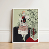 Framed Art Print Stylized Illustration Woman White Red Captivating Pochoir, Bon Ton, Gazette Du