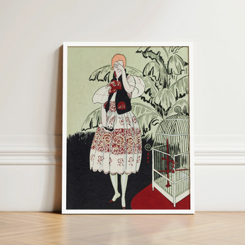 Framed Art Print Stylized Illustration Woman White Red Captivating Pochoir, Bon Ton, Gazette Du